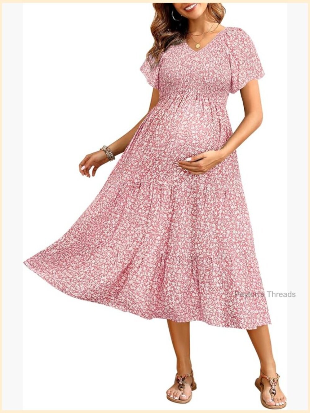 Maternity Midi Dress with Flutter Sleeves for Baby Shower Photoshoot